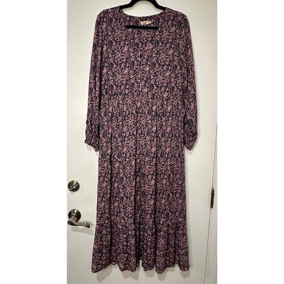 Faherty Isabella Long Sleeve Tiered Midi Dress Fiona Block Print Sz Medium NWOT - Picture 2 of 16